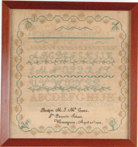 Appraisal: FINE NEEDLEWORK SAMPLER BY BRIDGET M J MCCANN ST PETERS