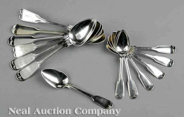 Appraisal: Six American Coin Silver Tablespoons Six Teaspoons and One Dessert