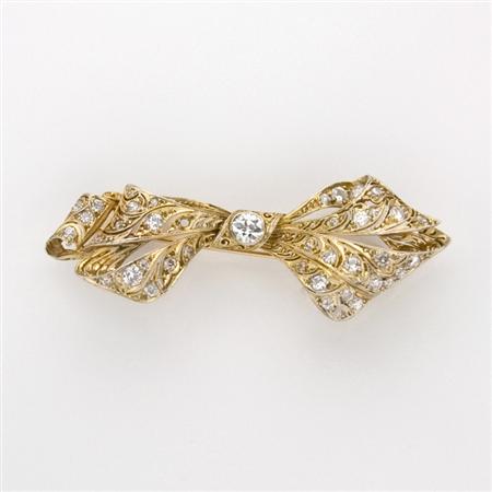 Appraisal: Gold-Plated Platinum and Diamond Bow Brooch Estimate -