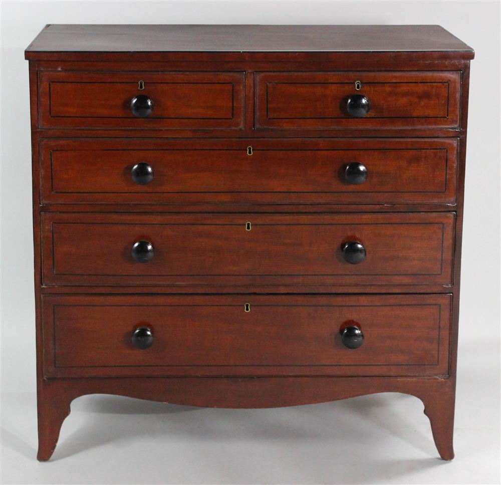 Appraisal: ENGLISH REGENCY INLAID MAHOGANY CHEST OF DRAWERS having a rectangular