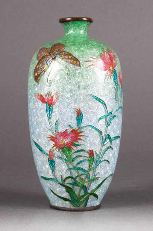 Appraisal: Japanese ginbari cloisonne vase early th century butterfly and peony