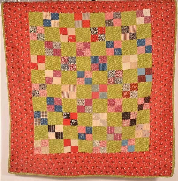 Appraisal: Antique Block Pattern Patchwork Crib Quilt Antique Block Pattern Patchwork