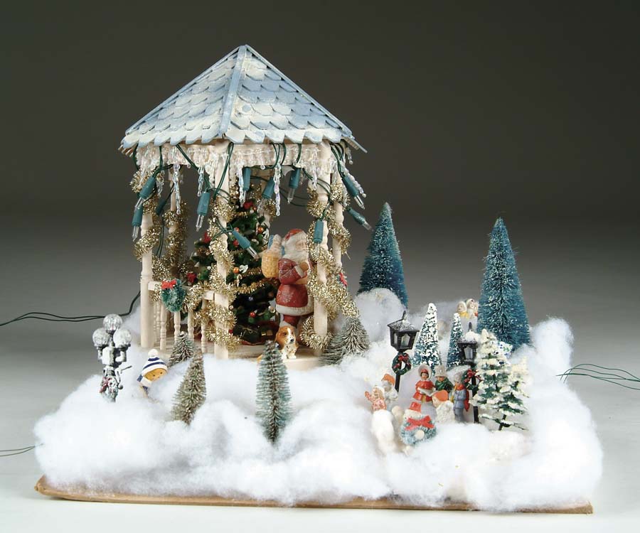 Appraisal: HOMEMADE CHRISTMAS WINTER SCENE Mounted on cardboard w l with