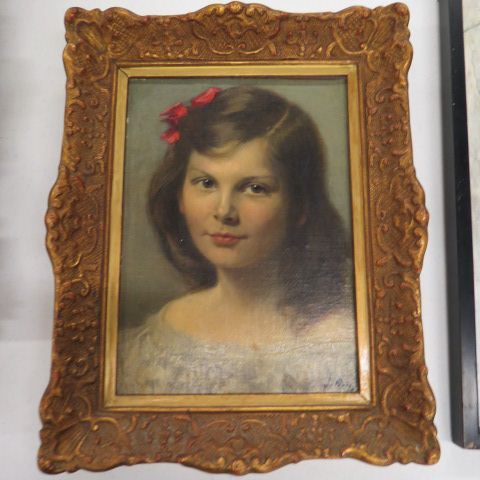 Appraisal: J Pierce oil portrait of a young girl red box