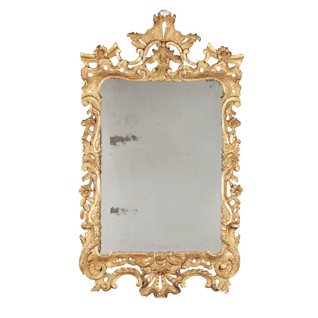 Appraisal: GEORGE III GILTWOOD MIRROR TH CENTURY the shaped rectangular mirror