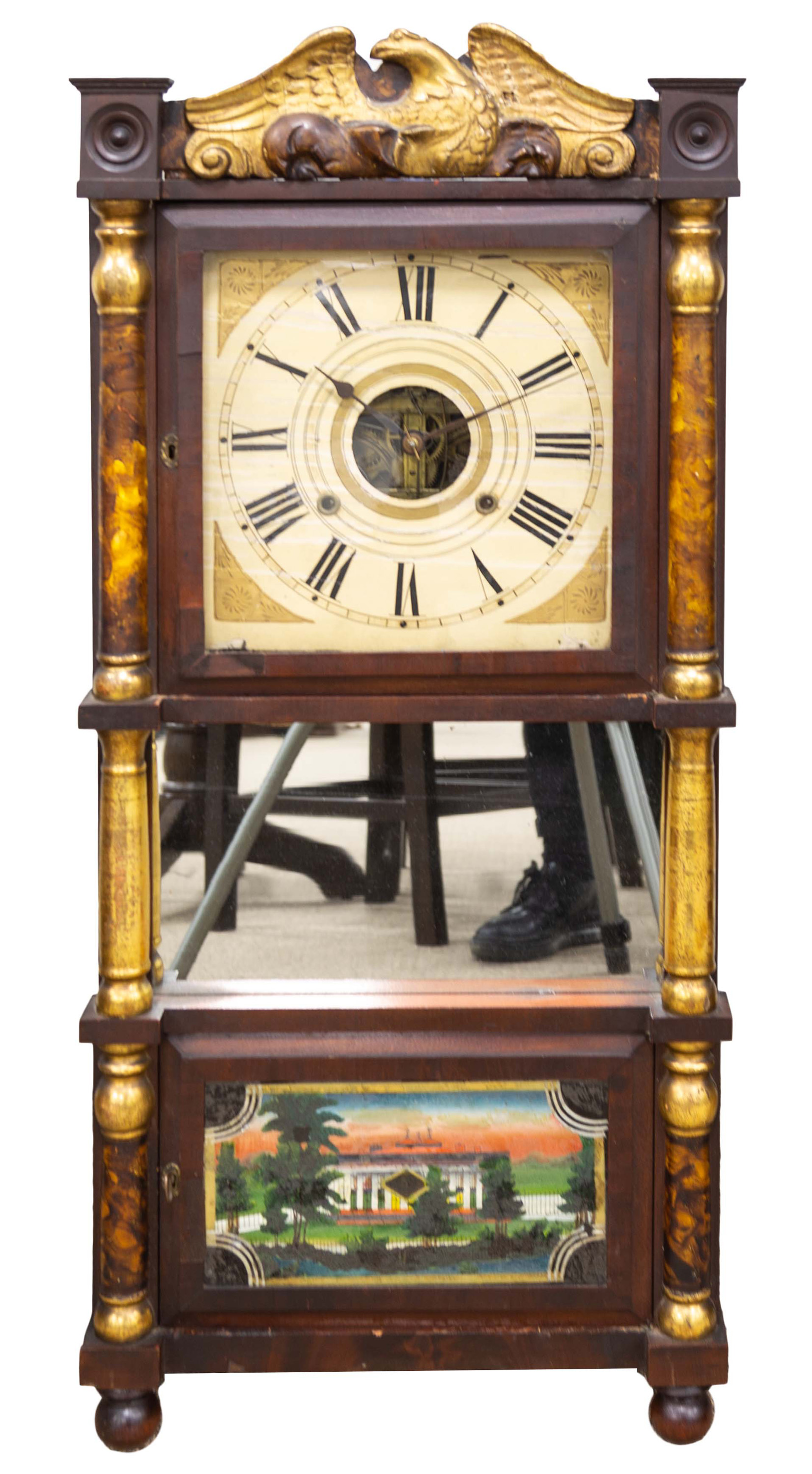 Appraisal: BIRGE TRIPLE DECKER SHELF CLOCK th century mahogany and grain