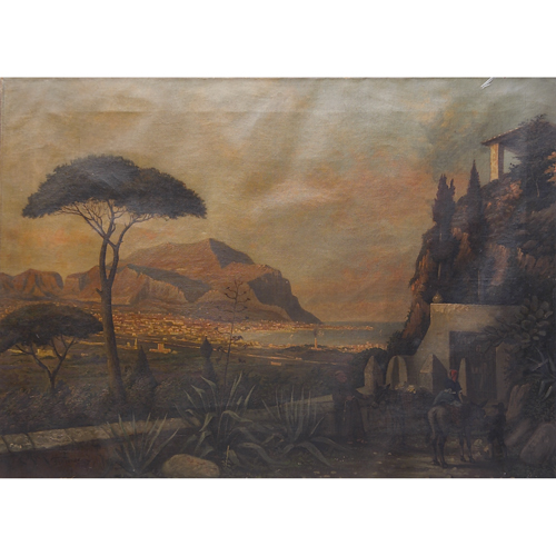 Appraisal: E Meeks American British th c Mediterranean vista oil on