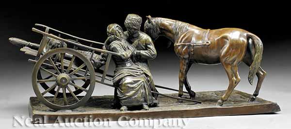 Appraisal: A Large Patinated Bronze Figural Group of a Russian Peasant