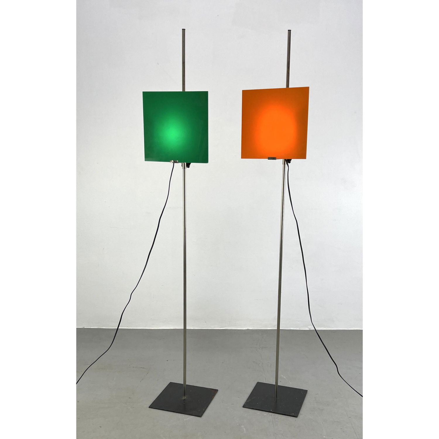 Appraisal: Pair French Post Modern Floor Lamps Colored plastic reflector panels