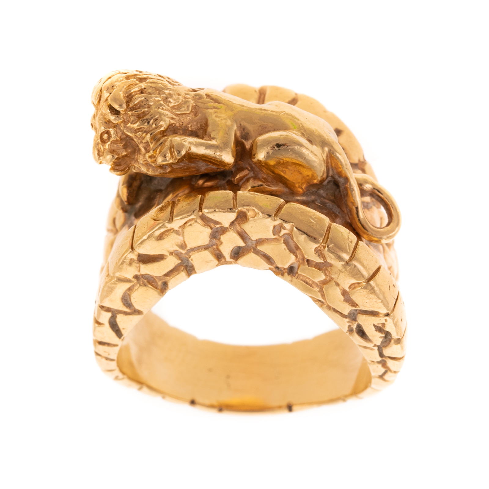 Appraisal: A K YELLOW GOLD TEXTURED RING WITH LION K yellow