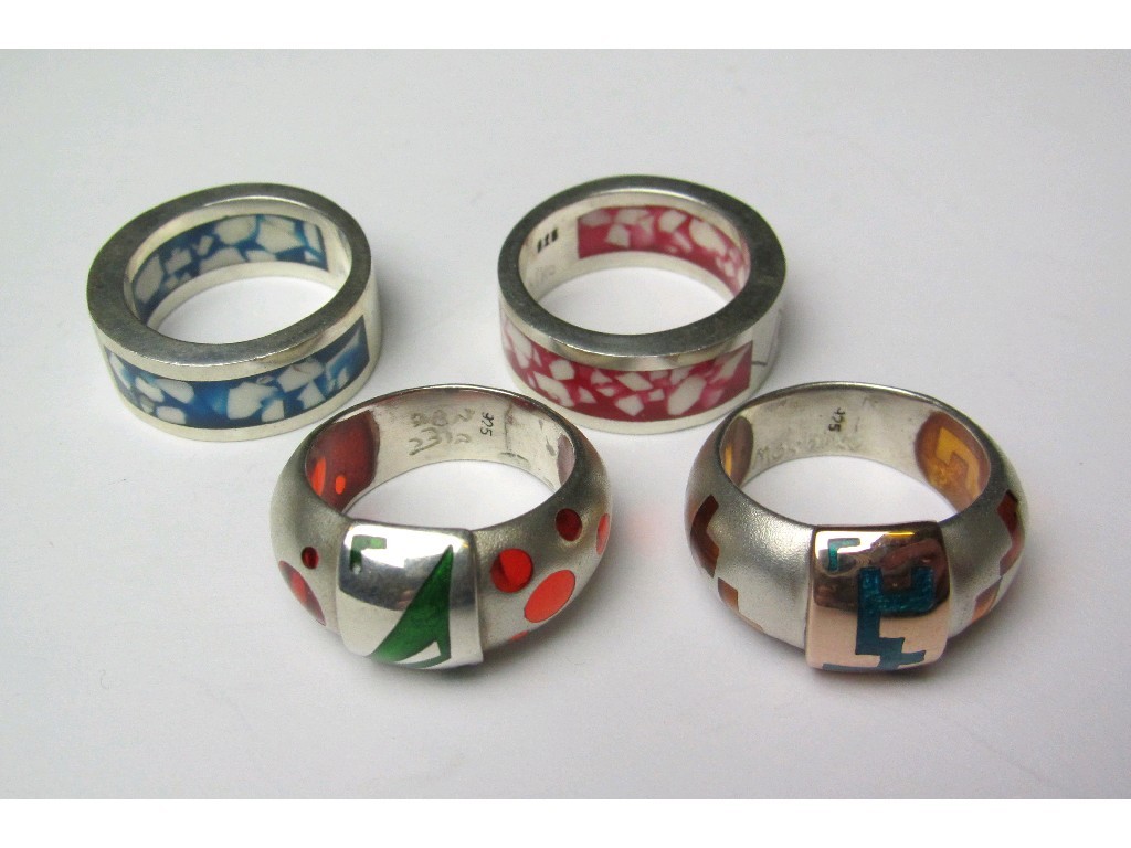 Appraisal: Four Moshiko silver and resin dress rings