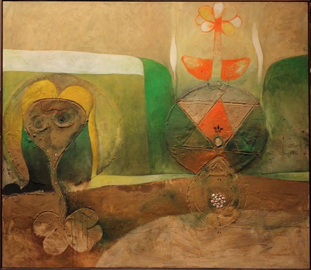 Appraisal: SUNIL DAS INDIAN - UNTITLED Mixed media collage x in