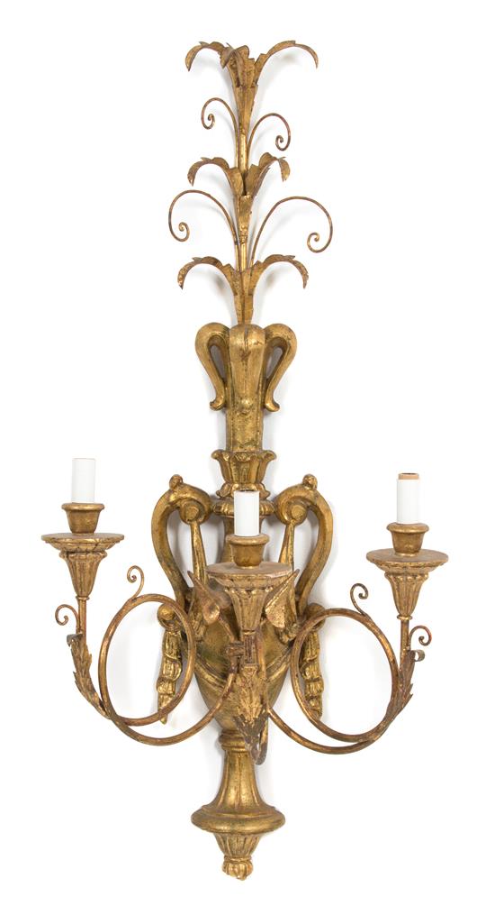 Appraisal: Sale Lot An Italian Louis XV Style Giltwood Three-Light Wall