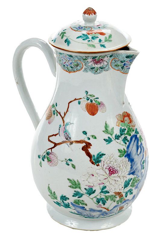 Appraisal: Large Famille Rose Porcelain Pitcher Chinese th century lidded pitcher