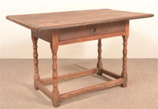 Appraisal: th Century Mixed Wood Tavern Table Pie board ends dovetailed