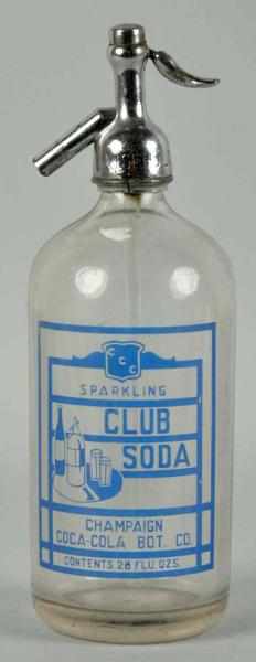 Appraisal: Champaign Coca-Cola Seltzer Bottle Description Strong transfer remains with nice