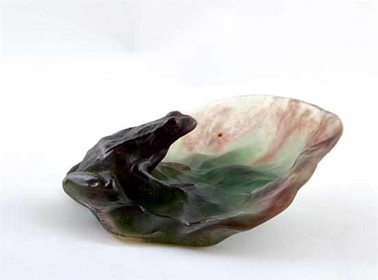 Appraisal: Daum pate-de-verre frog and lily pad circa green and amethyst