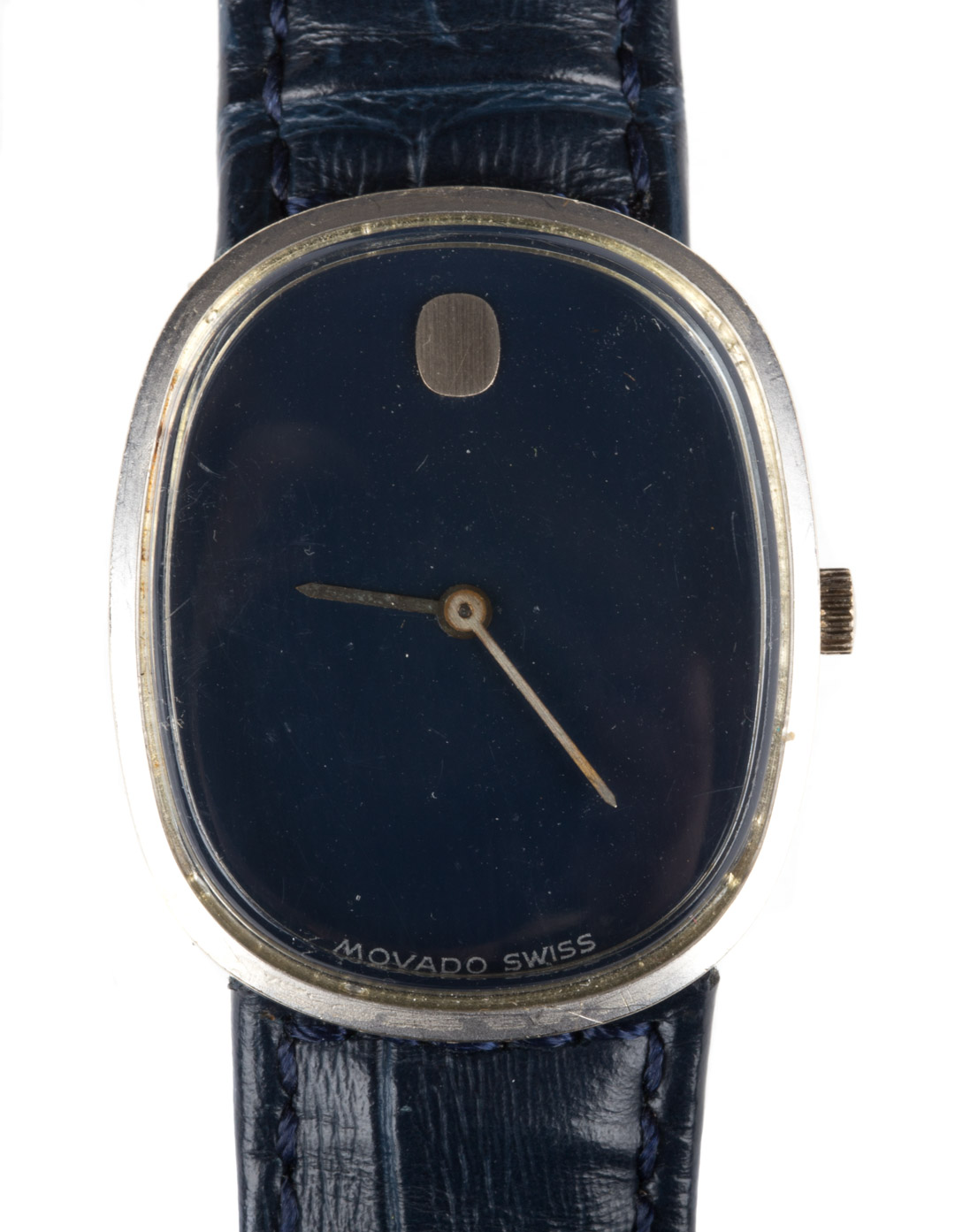 Appraisal: A Movado Museum Wristwatch Swiss made navy blue modified rectangle