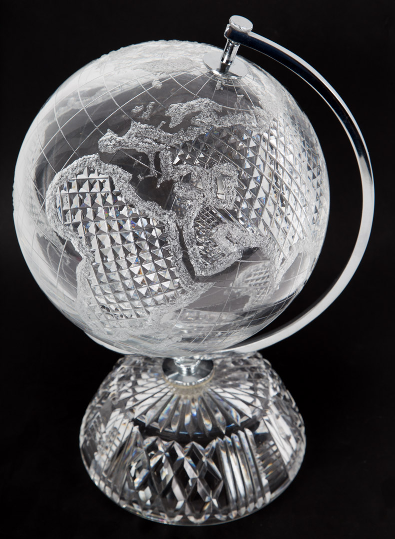 Appraisal: Waterford cut crystal and chrome terrestrial globe crystal globe and