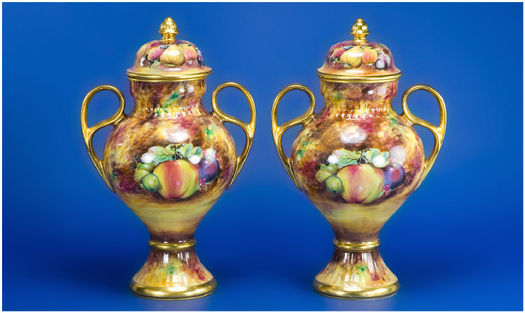 Appraisal: Pair Of Two Handled Fruit Vases And Covers Transfer And