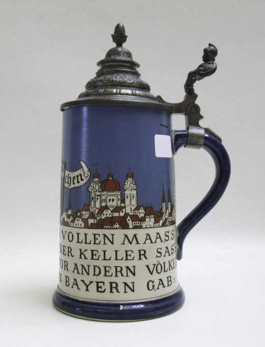 Appraisal: METTLACH ETCHED LITER STEIN with verse and Munich city view