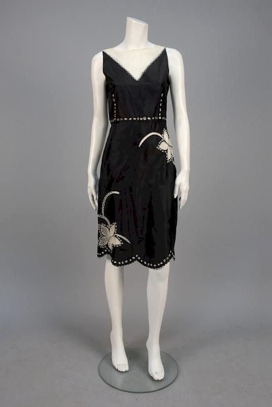 Appraisal: LELA ROSE SILK DRESS with CUTWORK and NET Sleeveless black