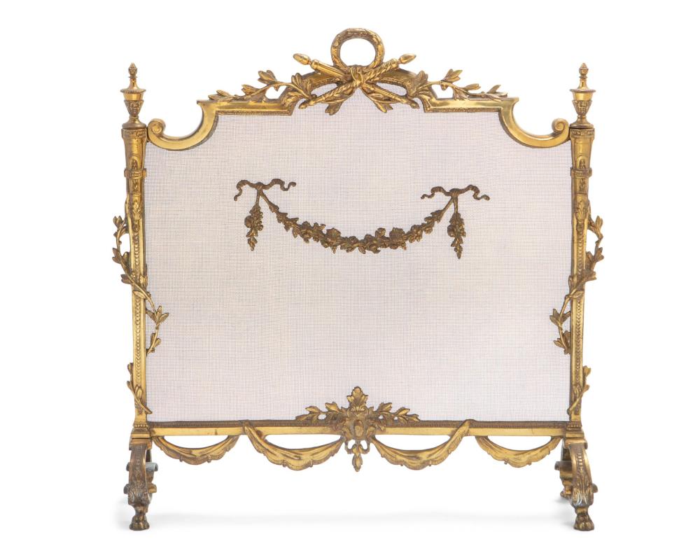 Appraisal: A French Louis XVI-style brass fire screen First-Quarter th Century