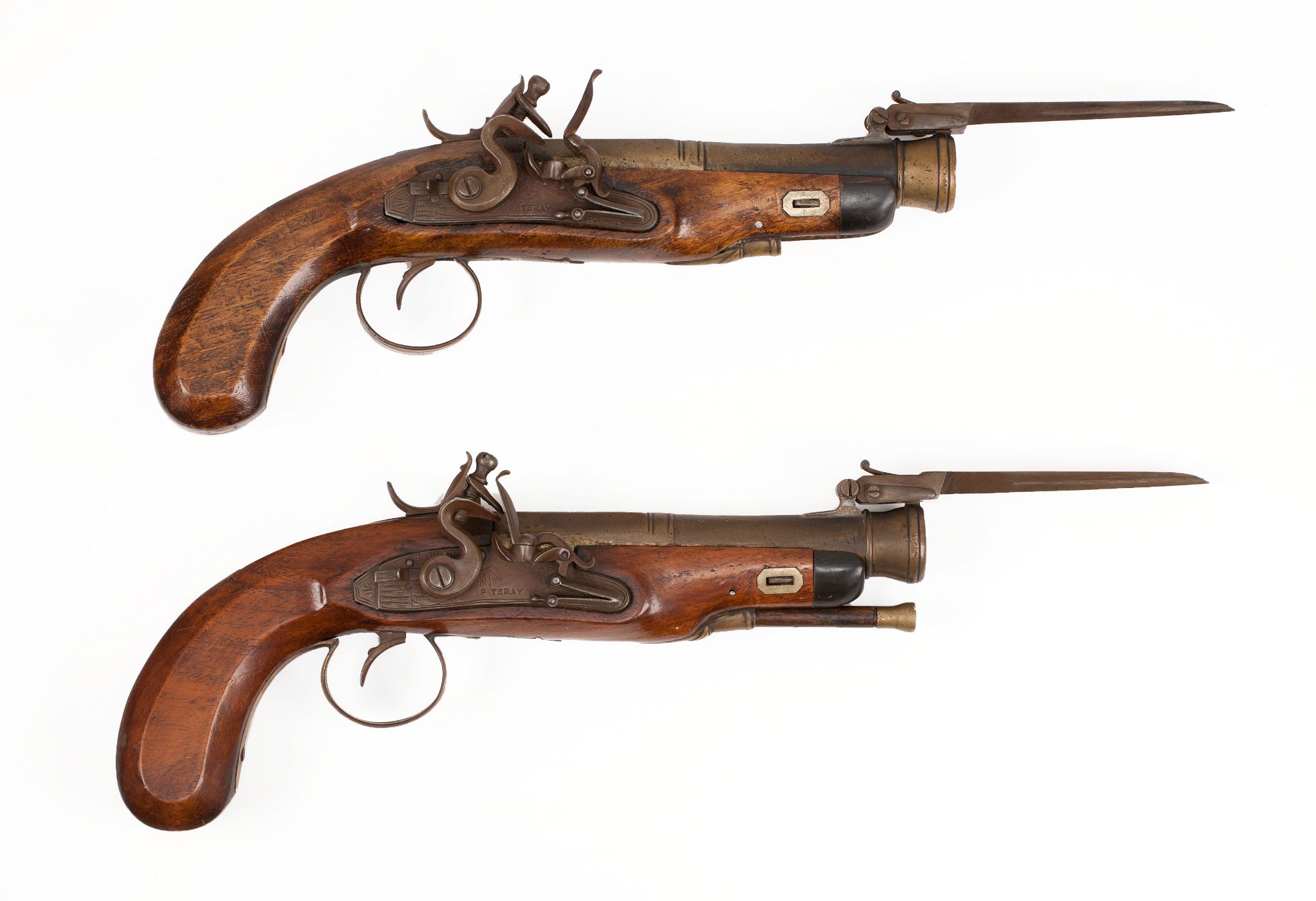 Appraisal: PAIR OF ENGLISH FLINTLOCK BLUNDERBUSS PISTOLS Circa Bore diameters With