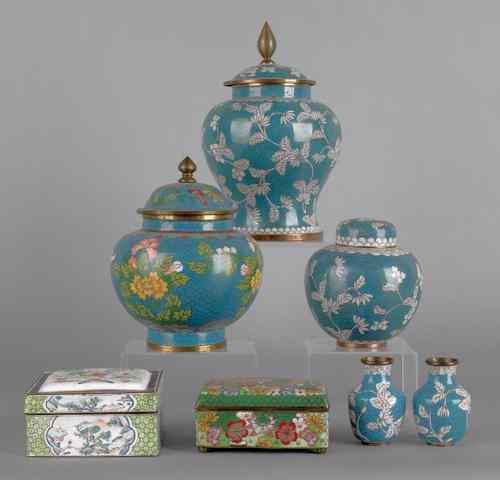 Appraisal: Collection of Chinese cloisonn to include three urns a pair