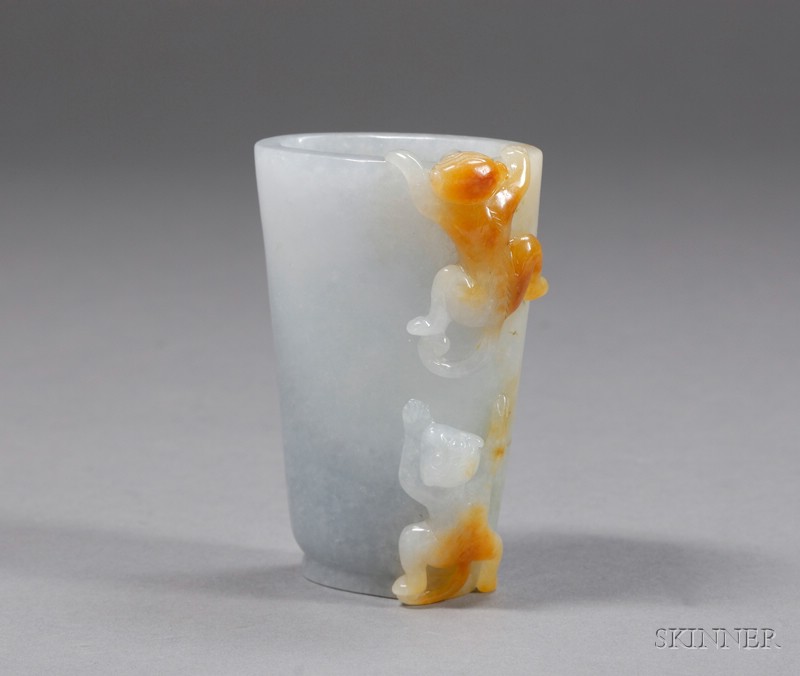 Appraisal: Jade Vase China highly translucent pale green stone with russet