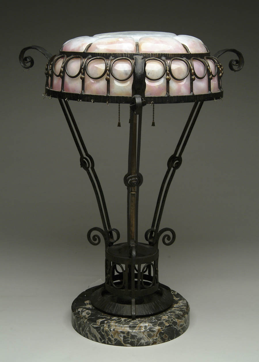 Appraisal: DAUM MAJORELLE LAMP Impressive table lamp has blown-out Daum Nancy