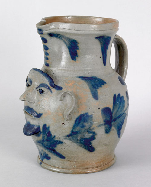 Appraisal: Rare Philadelphia stoneware pitcher attributed to Remmey with cobalt floral