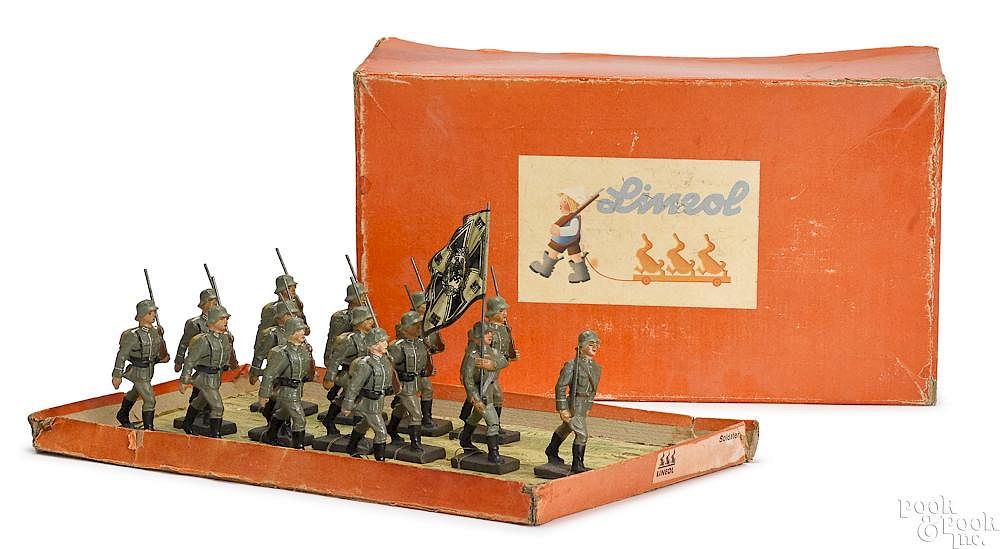 Appraisal: Lineol painted composition marching soldiers Lineol painted composition marching German