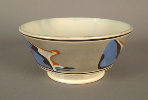 Appraisal: Large mocha bowl th c with marbleized designs on a