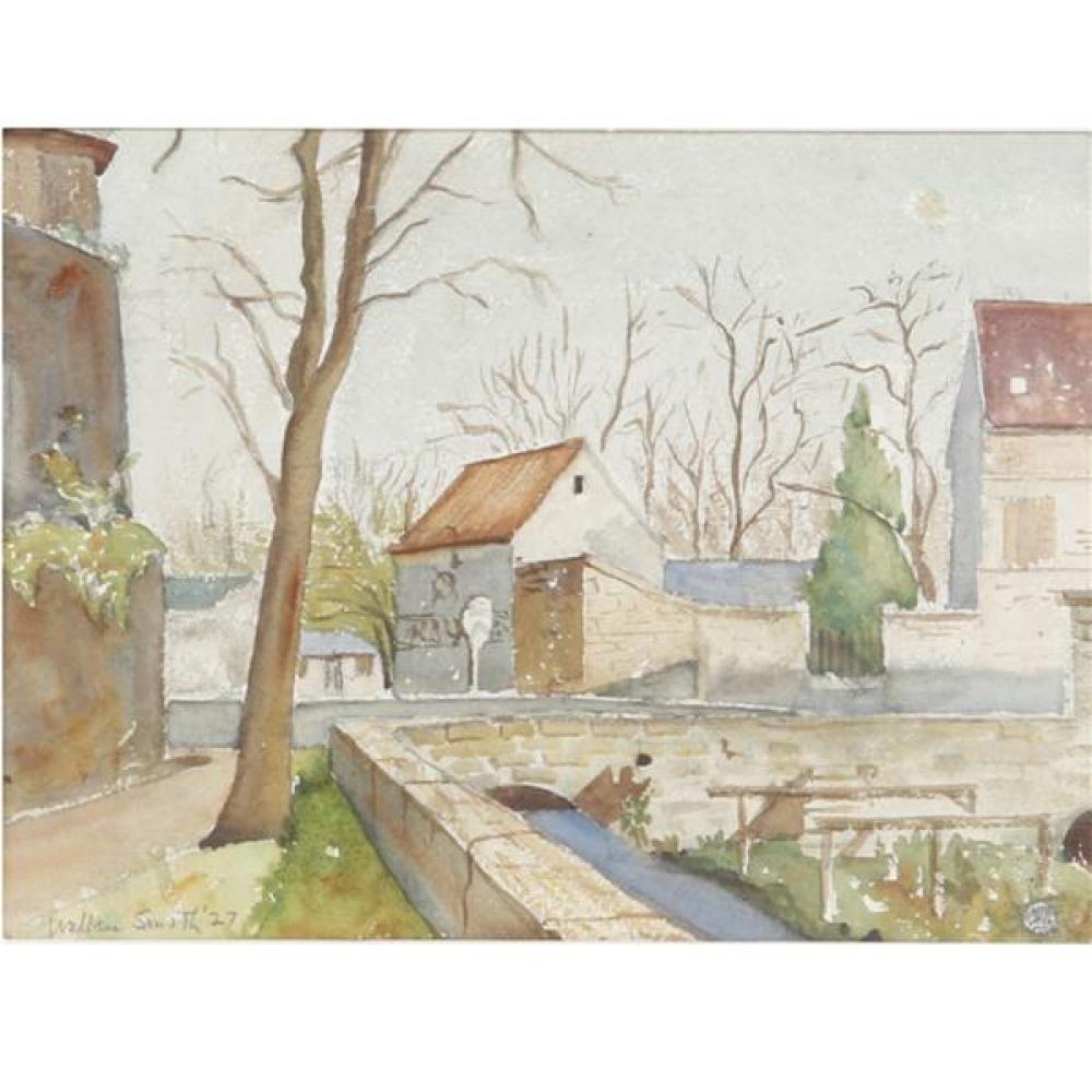 Appraisal: WALLACE HERNDON SMITH MISSOURI - PARISIAN RIVER VILLAGE SCENE WATERCOLOR