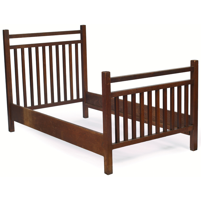 Appraisal: Gustav Stickley bed three quarter spindle design with a double-horizontal