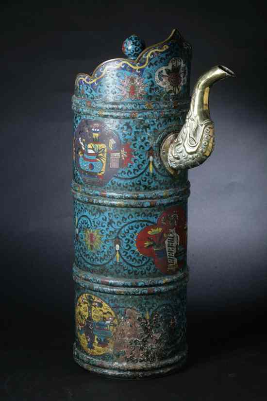 Appraisal: LARGE CHINESE CLOISONN ENAMEL EWER AND COVER DUOMUHU Jingtai seal