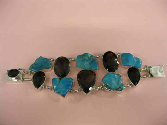 Appraisal: Turquoise Smokey Quartz Bracelet rich color combination '' wide ''