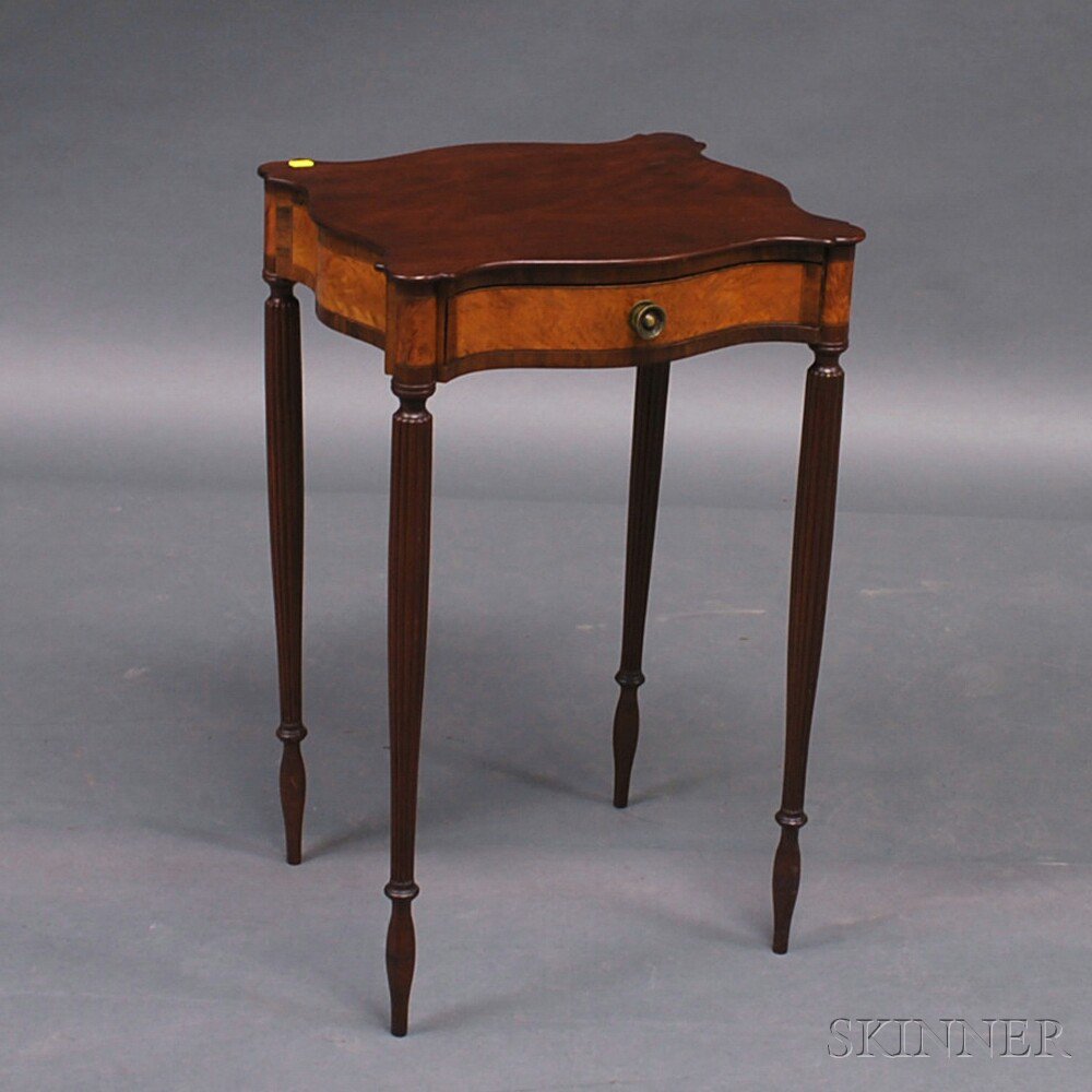 Appraisal: Federal-style Serpentine-top Inlaid Mahogany and Maple Veneer One-drawer Stand losses