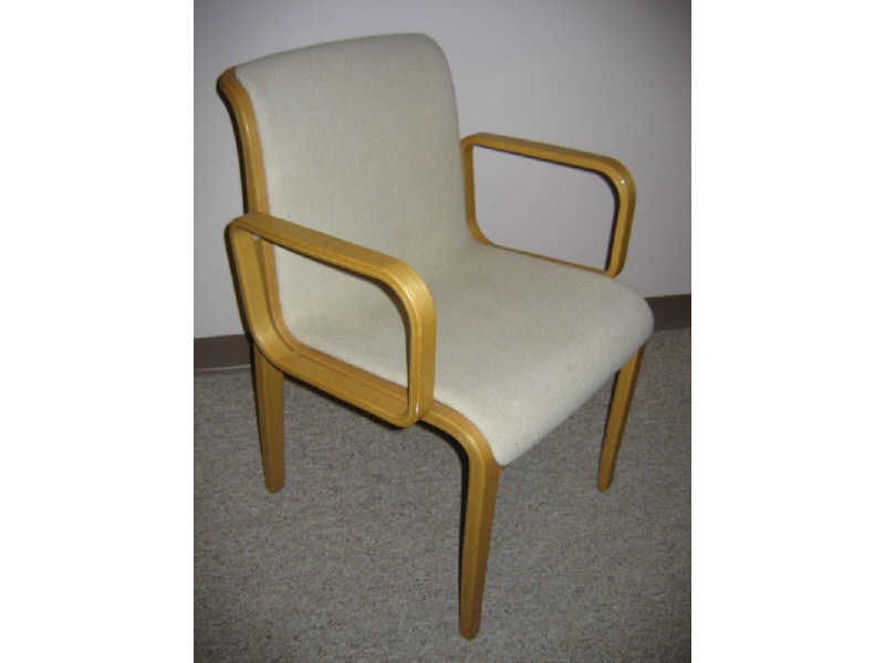 Appraisal: STEVENS FOR KNOLL INTERNATIONAL Pair of blond bentwood and beige