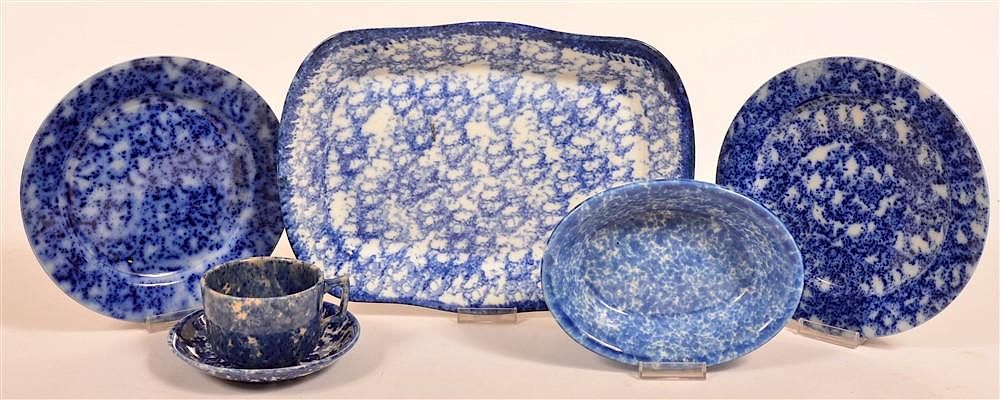 Appraisal: Lot of Five Blue Sponge Decorated China Lot of Five