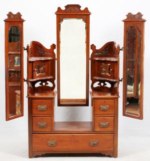 Appraisal: INLAID MAHOGANY DRESSING CABINET W MIRRORS INLAID MAHOGANY DRESSING CABINET