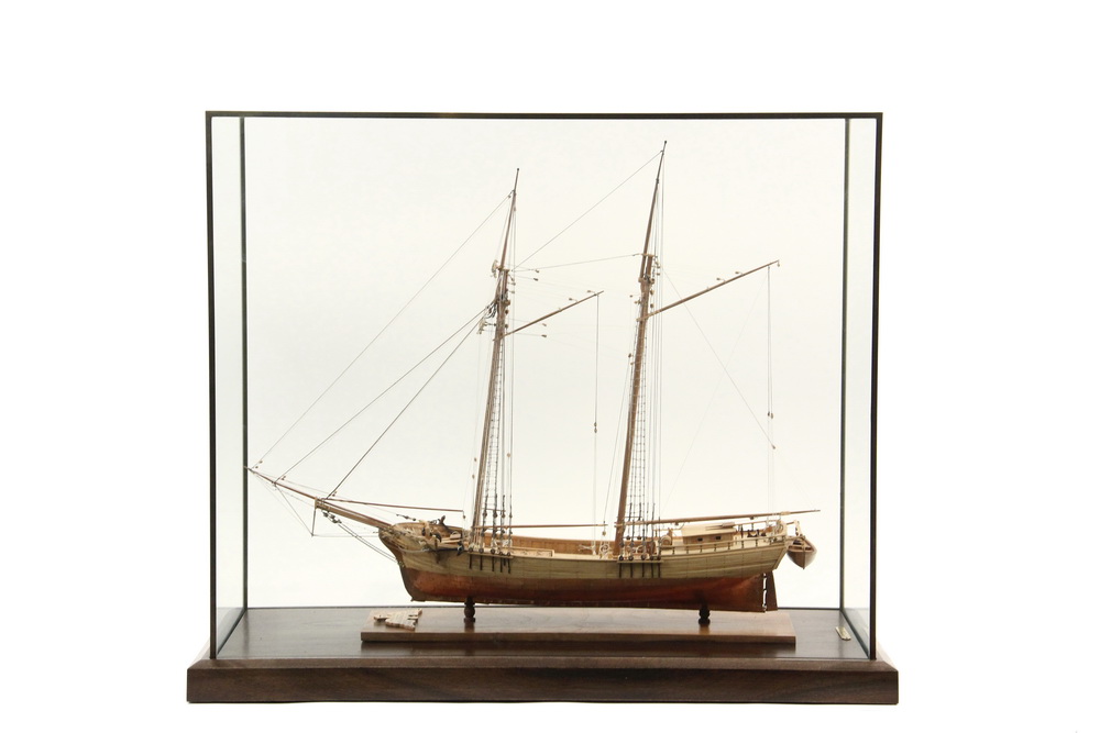 Appraisal: CASED SHIP MODEL - Unpainted Single Model Representing Identical Sister