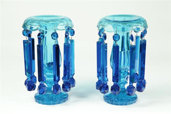 Appraisal: PAIR OF CUT GLASS LUSTERS American mid th century Blue