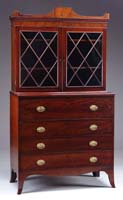 Appraisal: TWO PIECE HEPPLEWHITE MAHOGANY SECRETARY The step-back top having two