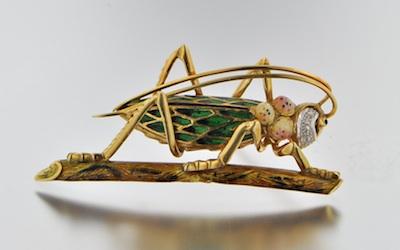 Appraisal: An Italian k Gold and Enamel Grasshopper Brooch k yellow