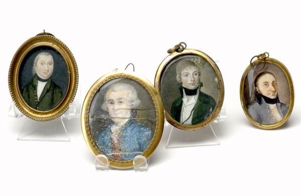 Appraisal: PORTRAIT MINIATURES Four paintings of gentlemen probably on ivory All