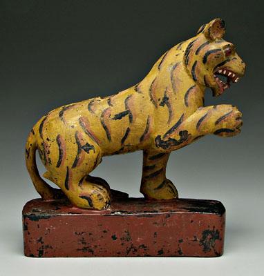 Appraisal: Chinese carved and painted wood tiger yellow with orange and