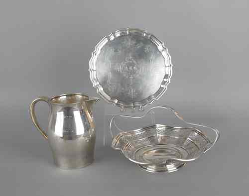 Appraisal: Sterling silver basket salver and water pitcher ozt