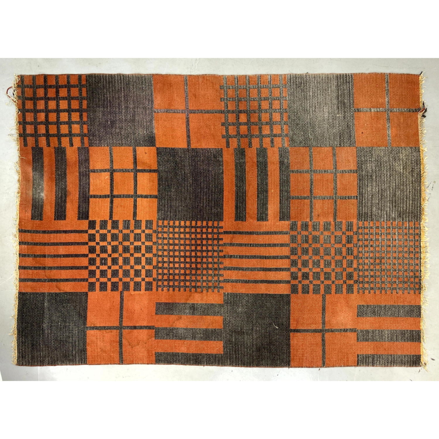 Appraisal: ' x ' Bauhaus Design carpet Orange and Gray Checkerboard